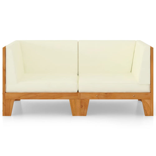 NNEVL 2-Seater Sofa with Cream White Cushions Solid Acacia Wood