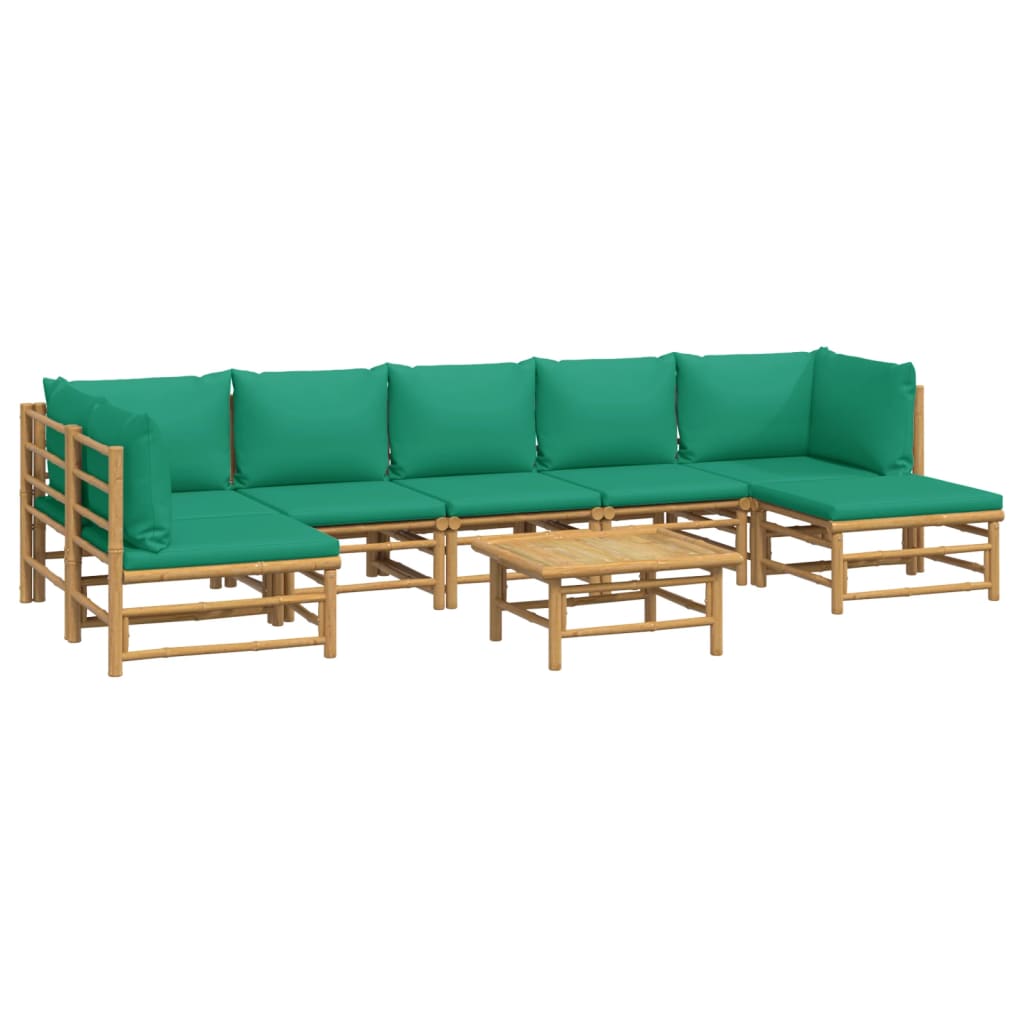 NNEVL 8 Piece Garden Lounge Set with Green Cushions  Bamboo