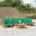 NNEVL 8 Piece Garden Lounge Set with Green Cushions  Bamboo